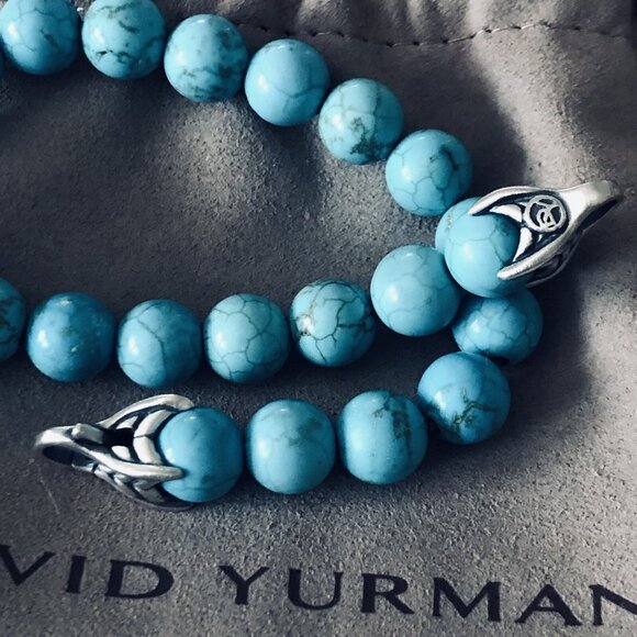 David Yurman 8mm Spiritual Beads Bracelet SS w/Turquoise 8.25” MSRP $1,250 “Mint - Picture 1 of 9